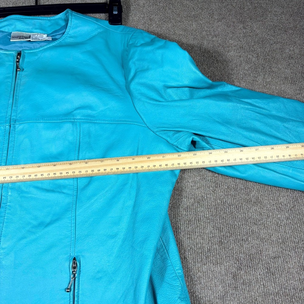 Newport News Easy Style Leather Jacket Womens 16W Turquoise Fully Lined Full Zip - Picture 3 of 10